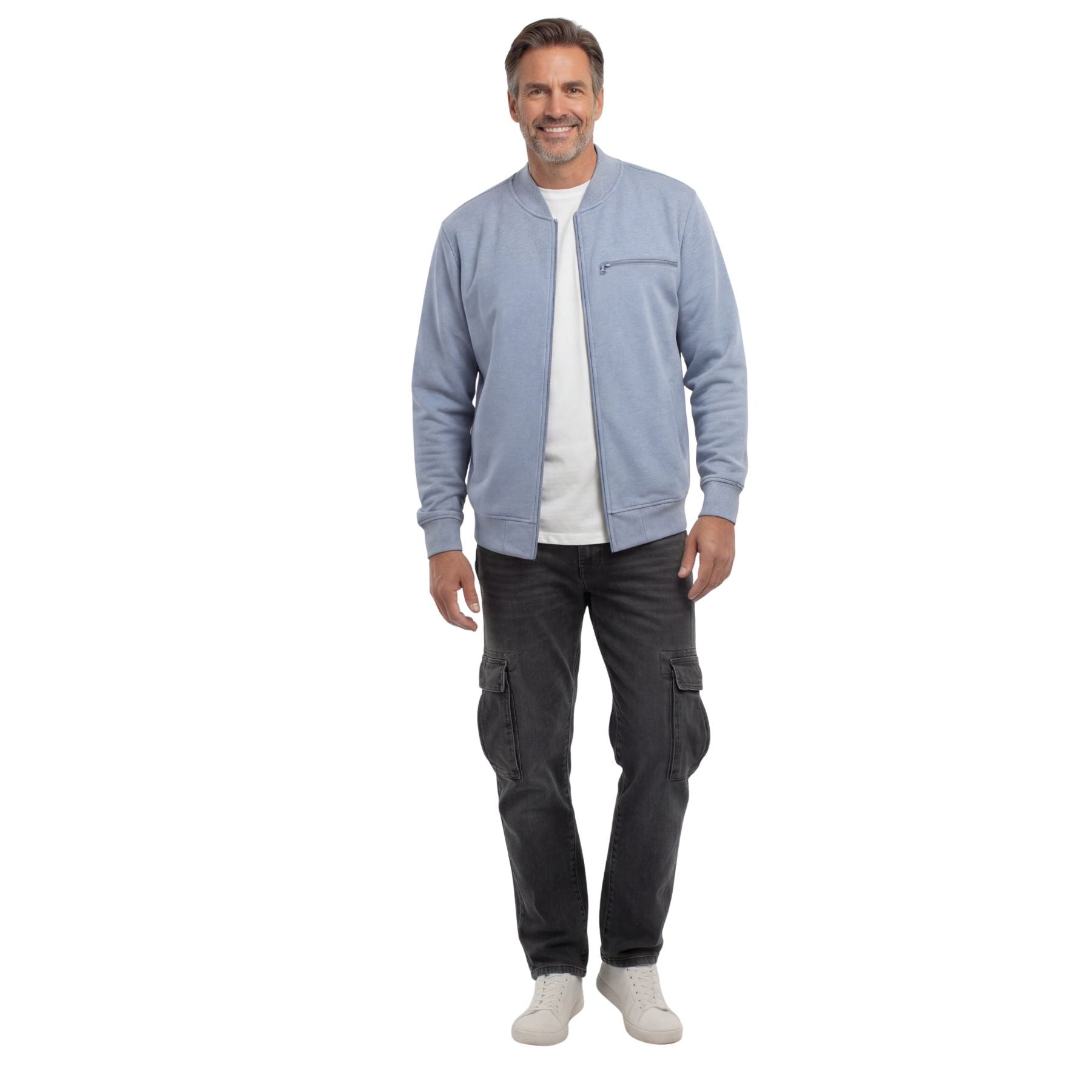 Men's Classic Zip-Up Baseball Fleece Jacket in Lightweight Cotton Blend Fabric with Sporty Edge