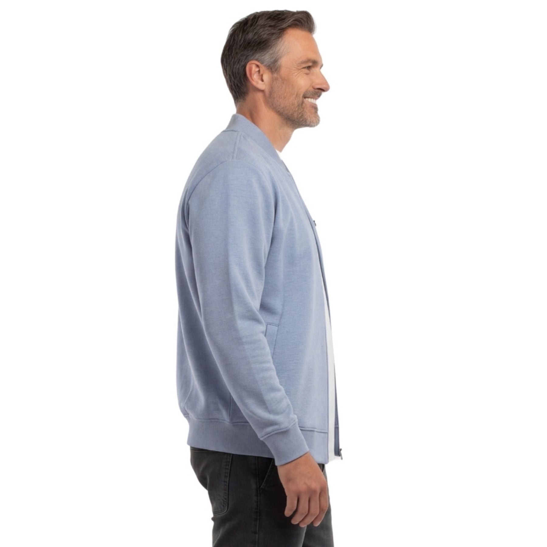 Men's Classic Zip-Up Baseball Fleece Jacket in Lightweight Cotton Blend Fabric with Sporty Edge