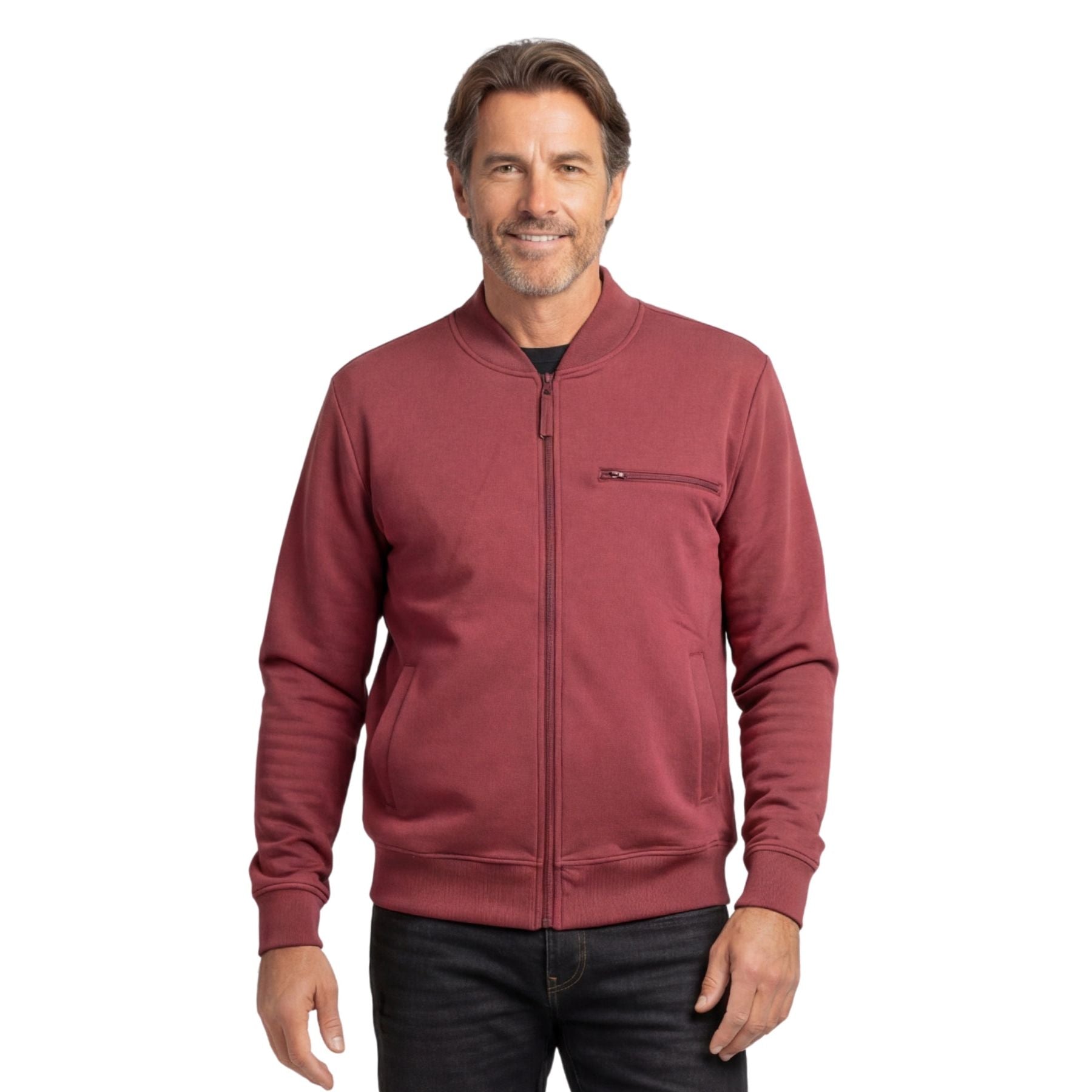 Men's Classic Zip-Up Baseball Fleece Jacket in Lightweight Cotton Blend Fabric with Sporty Edge