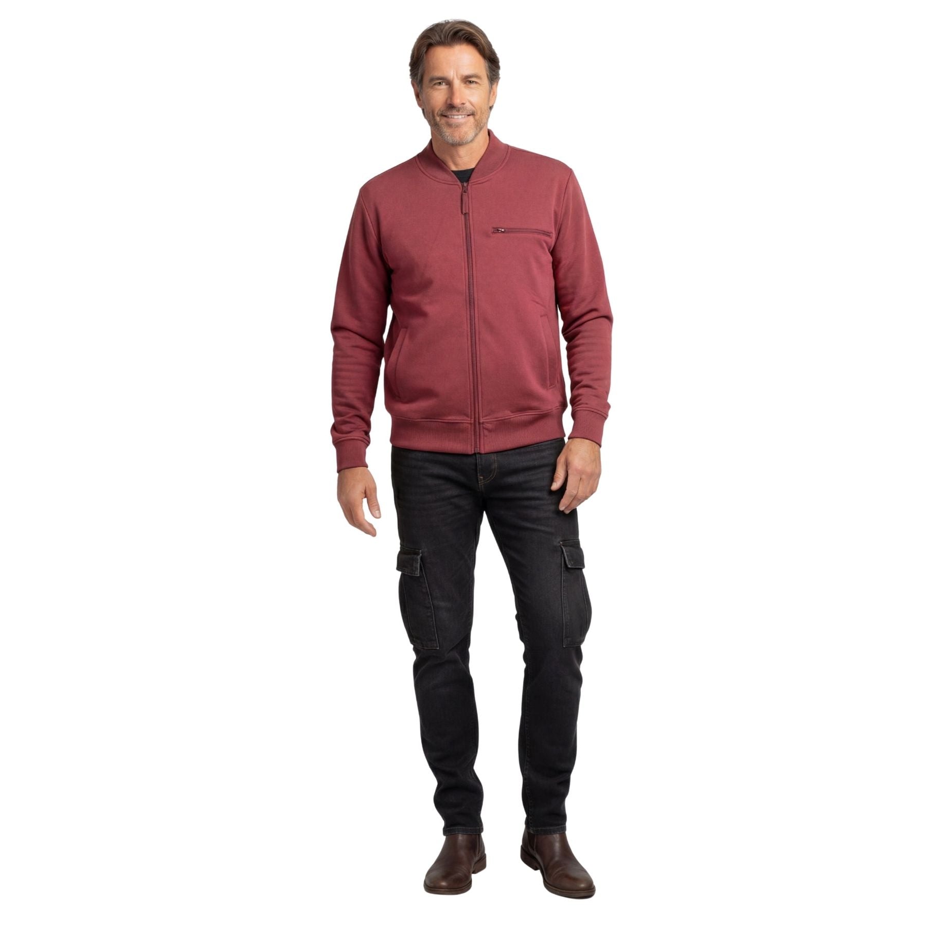 Men's Classic Zip-Up Baseball Fleece Jacket in Lightweight Cotton Blend Fabric with Sporty Edge