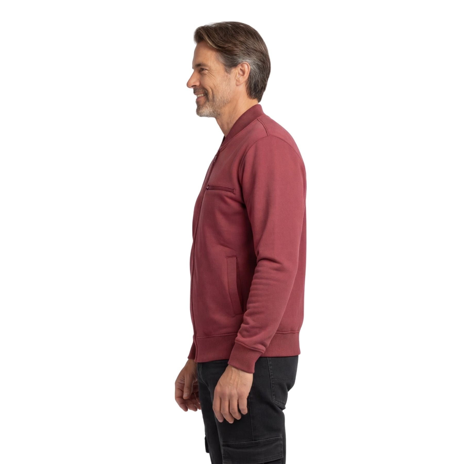 Men's Classic Zip-Up Baseball Fleece Jacket in Lightweight Cotton Blend Fabric with Sporty Edge
