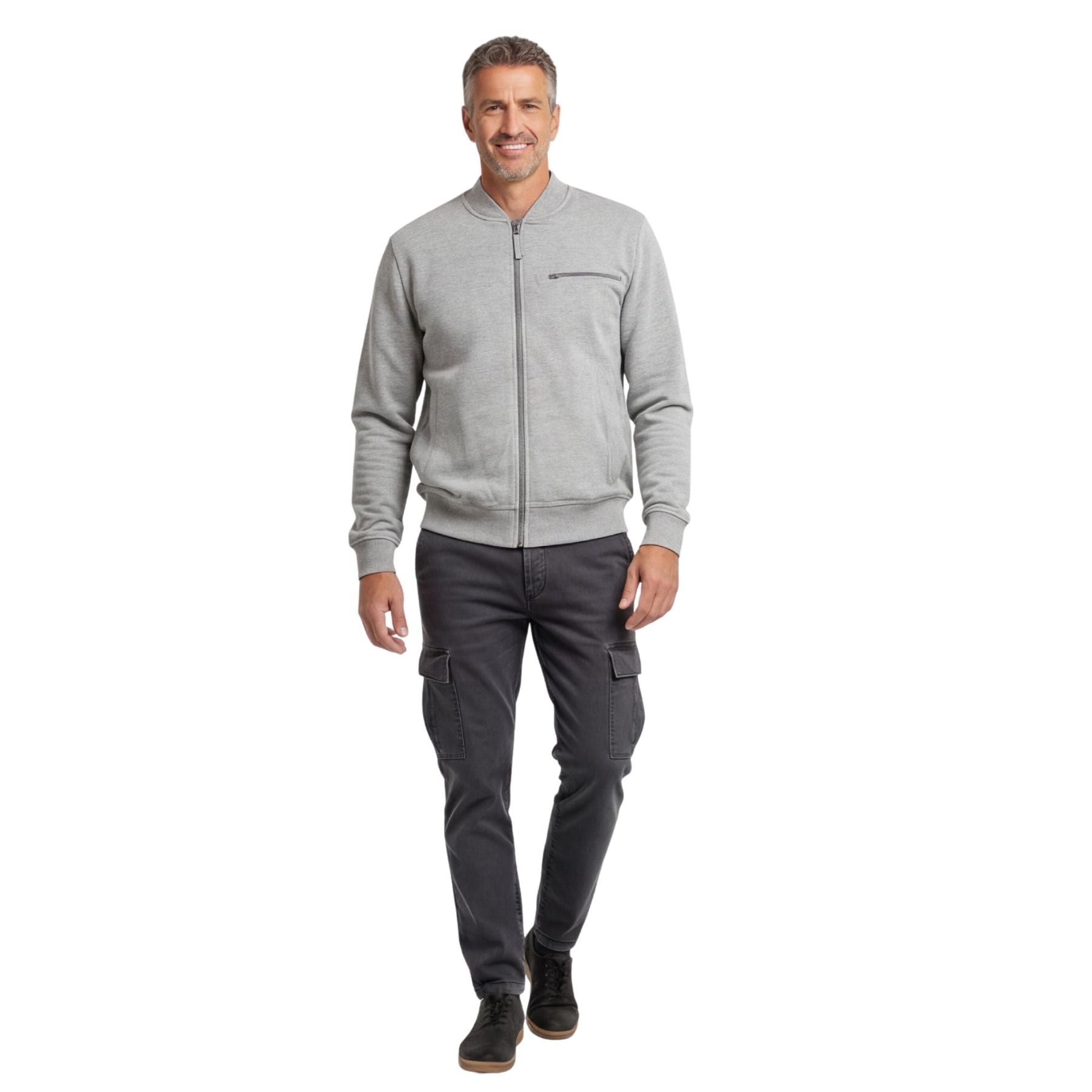 Men's Classic Zip-Up Baseball Fleece Jacket in Lightweight Cotton Blend Fabric with Sporty Edge