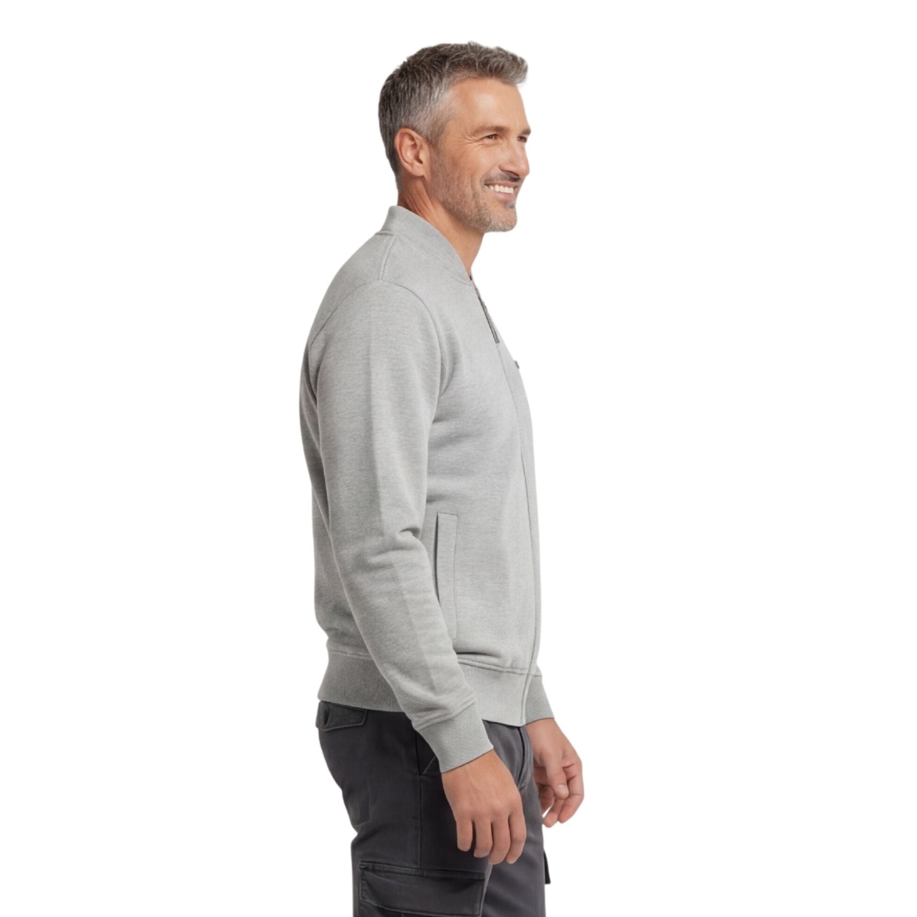 Men's Classic Zip-Up Baseball Fleece Jacket in Lightweight Cotton Blend Fabric with Sporty Edge