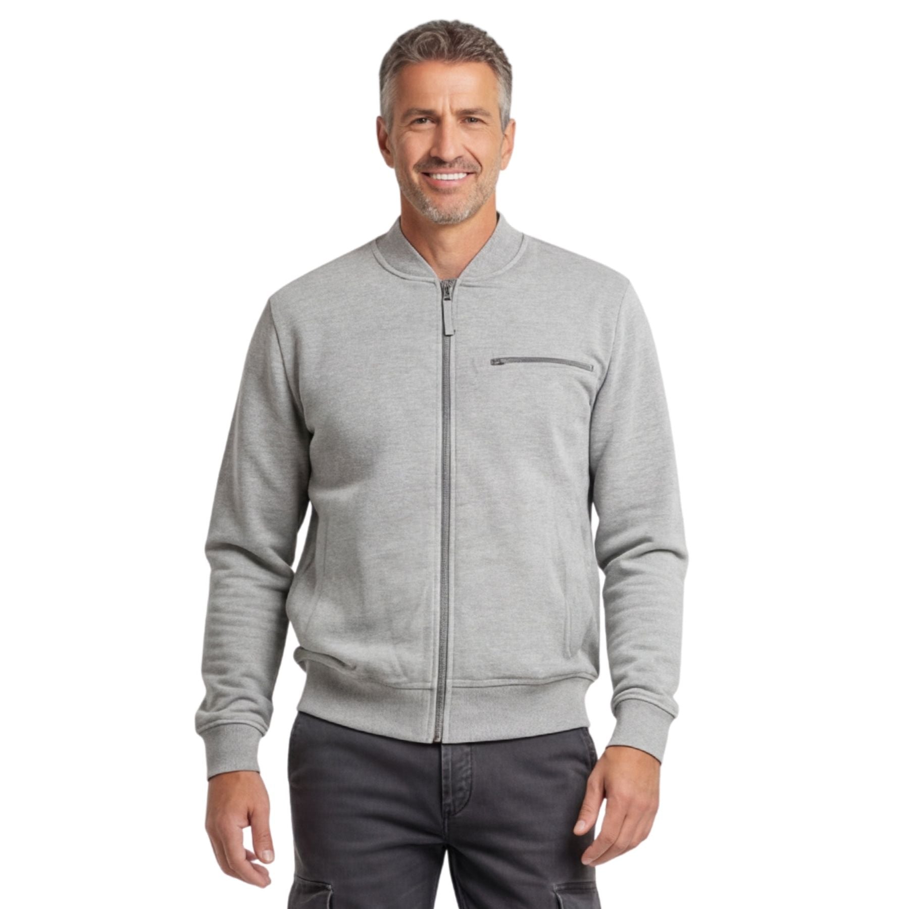 Men's Classic Zip-Up Baseball Fleece Jacket in Lightweight Cotton Blend Fabric with Sporty Edge