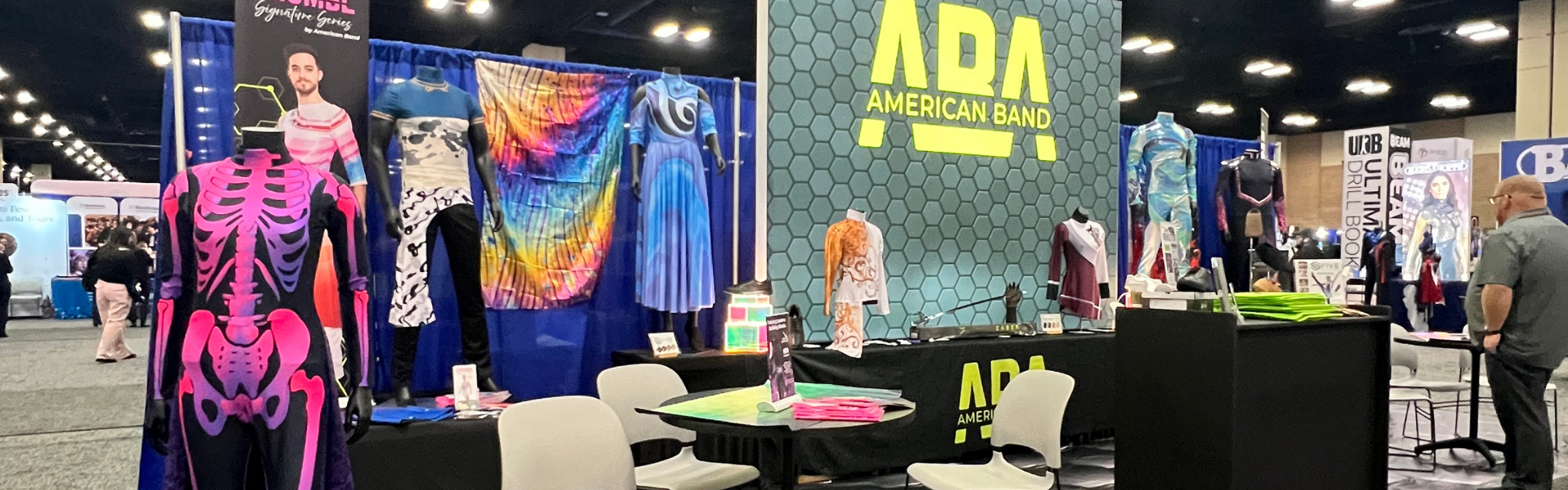 The American Band Booth at TMEA 2026 Featuring our uniforms, floors, shoes, flags, and more.